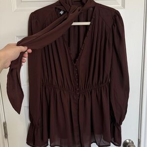 Fore Chocolate Brown Chiffron Women's Top, Large